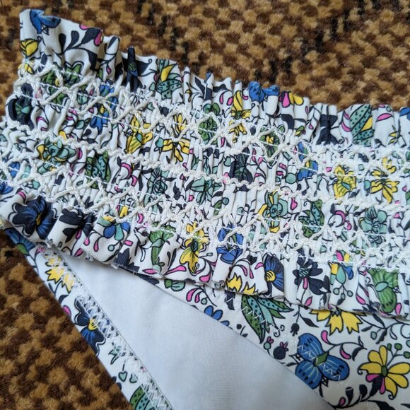 Tory Burch Love Floral Costa Bandeau Smocked Bikini Set Size M Strapless Ruched - Picture 7 of 12